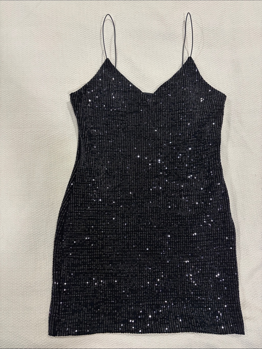 Black Sequin Spaghetti Strap Dress